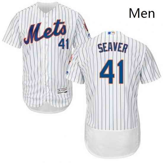 Mens Majestic New York Mets 41 Tom Seaver White Home Flex Base Authentic Collection MLB Jersey